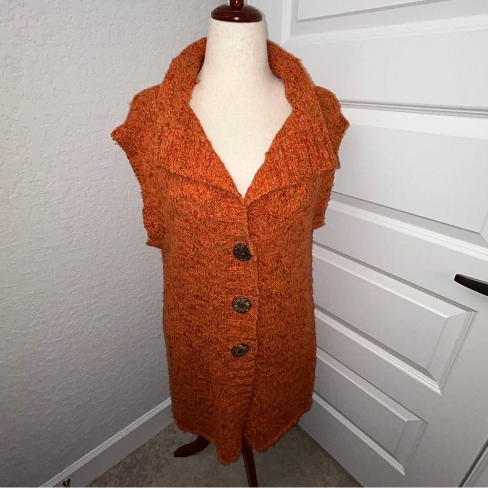 Vintage Chico’s Chunky 3 Large Button Sleeveless Cardigan Tunic Sweater Chicos